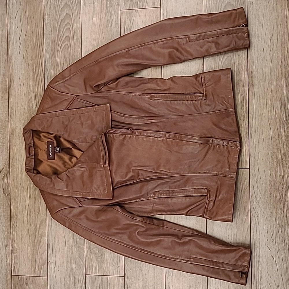 DANIER Dark Brown Moto Style‎ Leather Womens Sz XS Full Zip Jacket